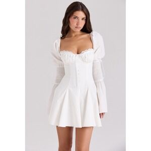 House Of CB ELLERIE White Cotton Flute Sleeve Mini Dress Size M Bigger Cup NWT